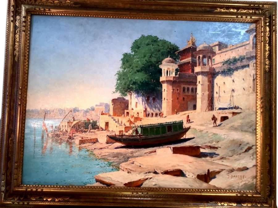 Painting By Tancrede Bastet (1858-1942) Bord Du Ganges In Benares