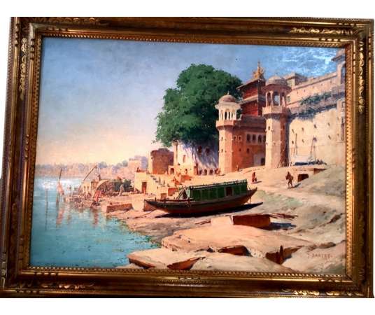 Tableau Par Tancrede Bastet (1858-1942) Bord Du Gange A Benares