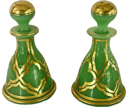 Baccarat: Pair of opaline bottles. 1850s