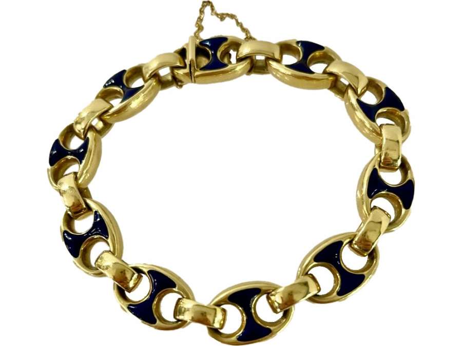 Bracelet en or et émail bleu de 20eme siècle. années 1950