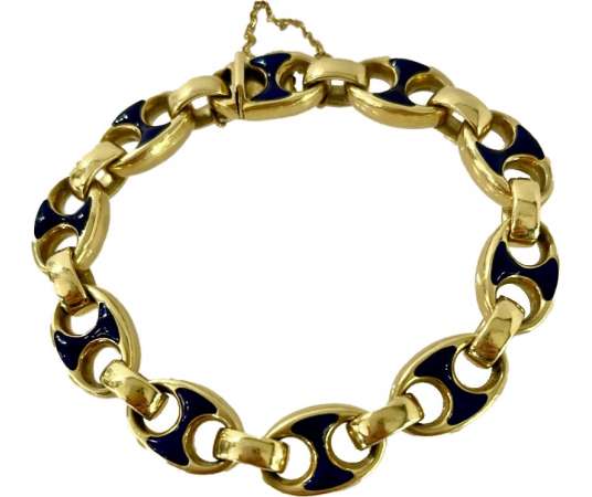 Bracelet en or et émail bleu de 20eme siècle. années 1950