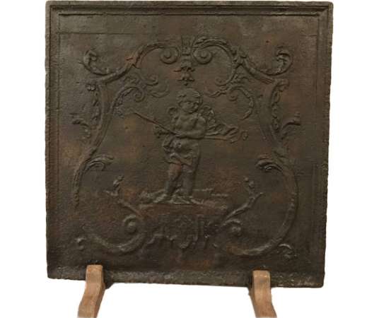 Ancient fireplace plate in cast iron 18 th Louis XVI