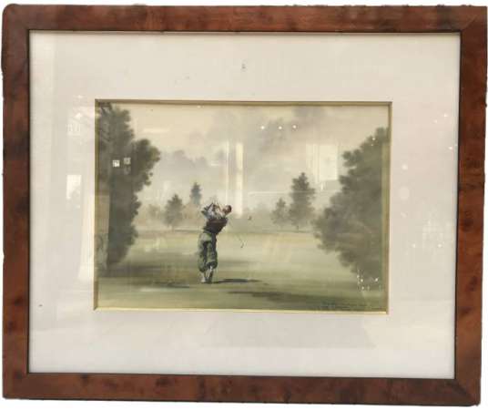 Engraving of a man who practises time-class golf 20 th