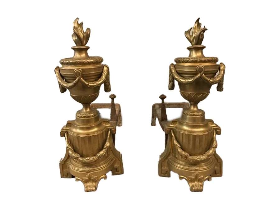 Important chenets old sen bronze gilded bronze Louis XVI 18 th