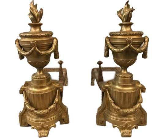 Importants chenets ancien sen bronze doré d'époque Louis XVI 18 ème