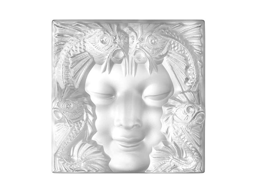 René Lalique: "Mask of a woman" + decorative pattern in glass from 20th century