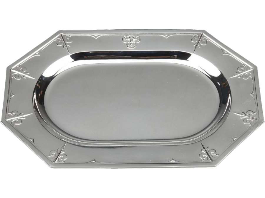 CARDEILHAC silversmith - 42 cm - Solid silver dish, XIXth "Fer de lance" model