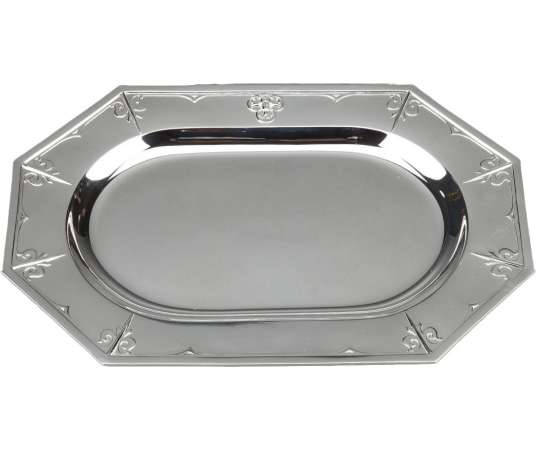 CARDEILHAC silversmith - 42 cm - Solid silver dish, XIXth "Fer de lance" model