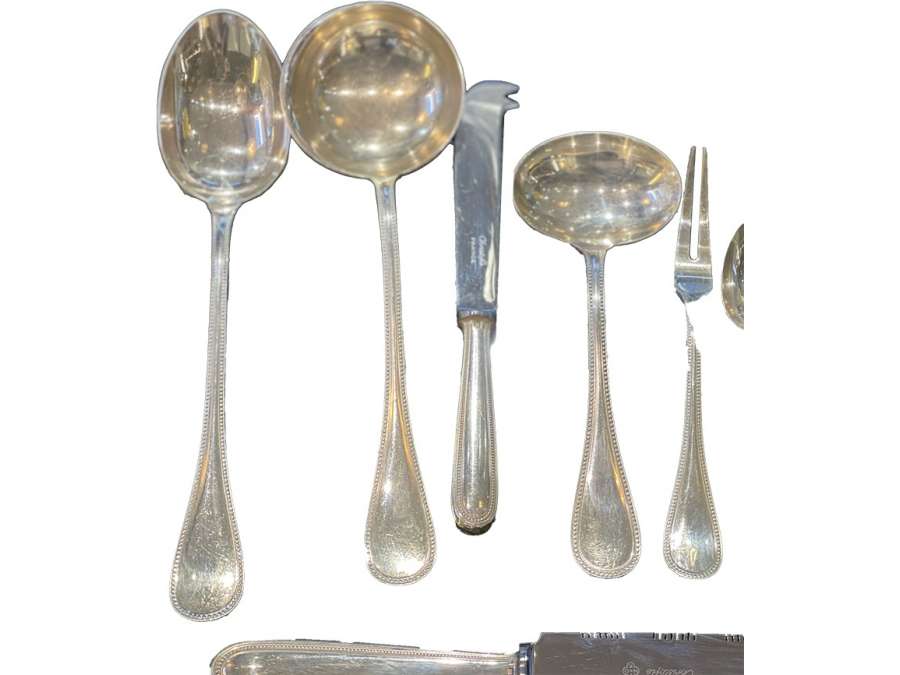 Christofle: "Pearls" silver-plated cutlery+ set 66 pieces from 20th century