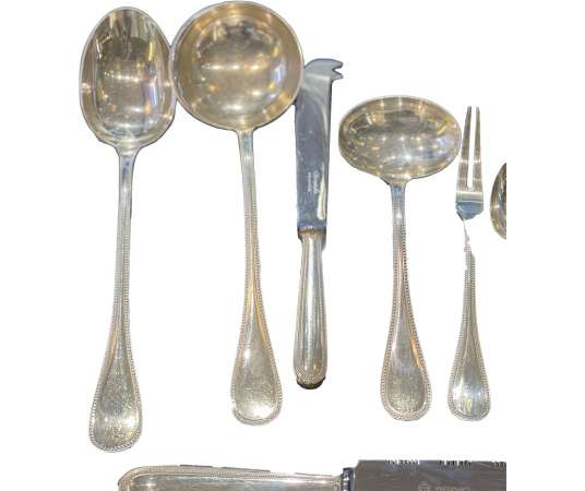 Christofle: "Pearls" silver-plated cutlery+ set 66 pieces from 20th century