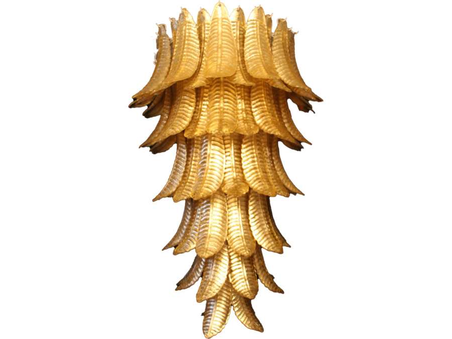 Long Golden Murano Glass Chandelier in Palm Tree Shape 5 800,00€