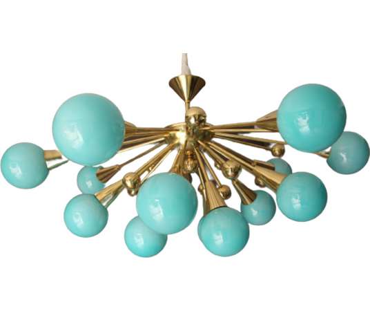 Half Sputnik Turquoise Blue Murano Glass Globes Chandelier