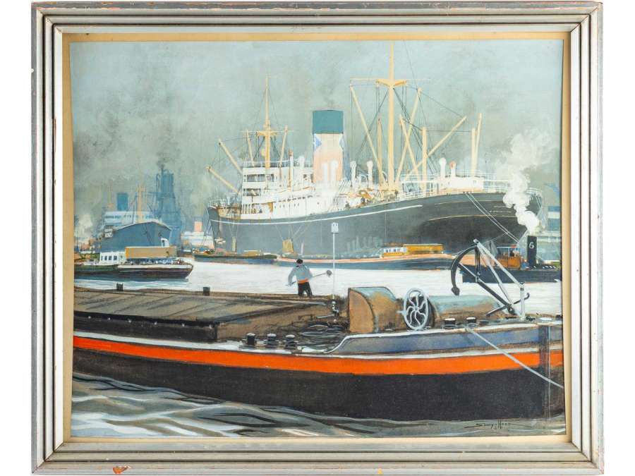 Sandy HOOK (1879 -1960) View of the docks in Antwerp