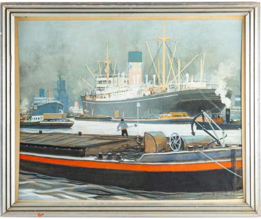 Sandy HOOK (1879 -1960) View of the docks in Antwerp