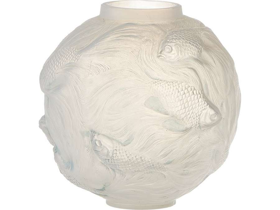 René lalique: Vase "Formose"+ en verre opalescent de 20e siècle
