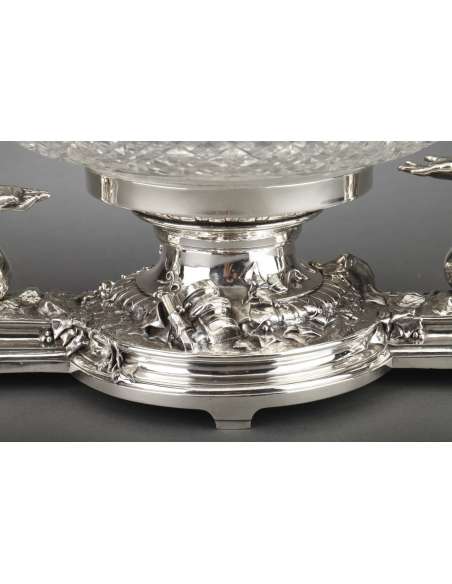 Centre de table en bronze argenté et coupe en cristal XIXe - Orfèvre CHRISTOFLE --Bozaart