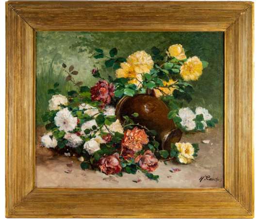 Henri Cauchois : A Bouquet of Flowers with a Jug.