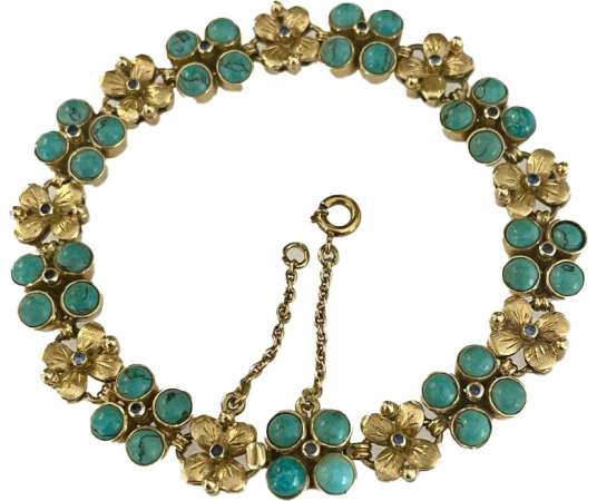 Bracelet en or, turquoises et saphirs