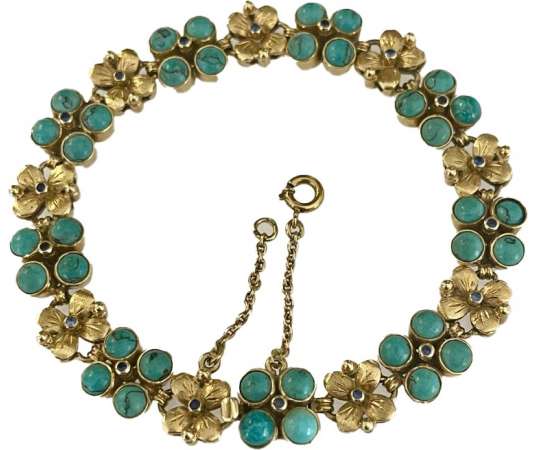 Gold, turquoise and sapphire bracelet