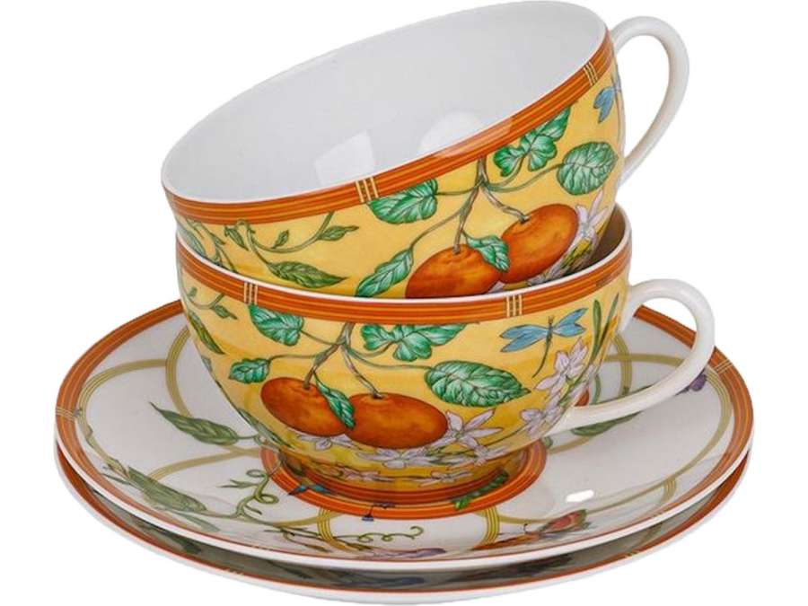 HERMES: "LA SIESTA"6 tasses de déjeuners+ en porcelaine de 20e siècle