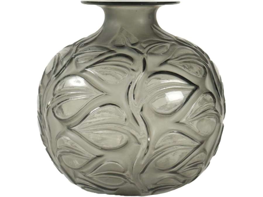 René Lalique: Vase "Sophora" gris+ en verre de 20e siècle