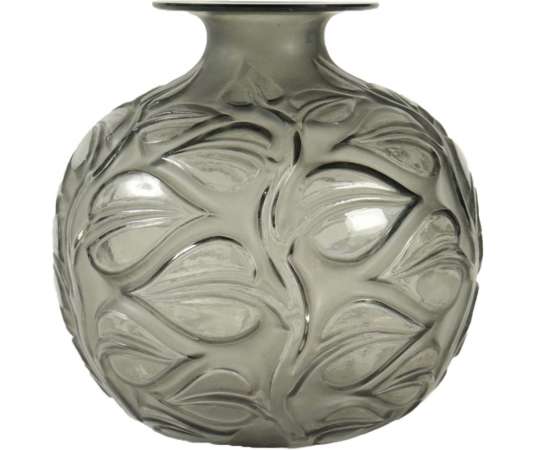 René Lalique: Vase "Sophora" gris+ en verre de 20e siècle