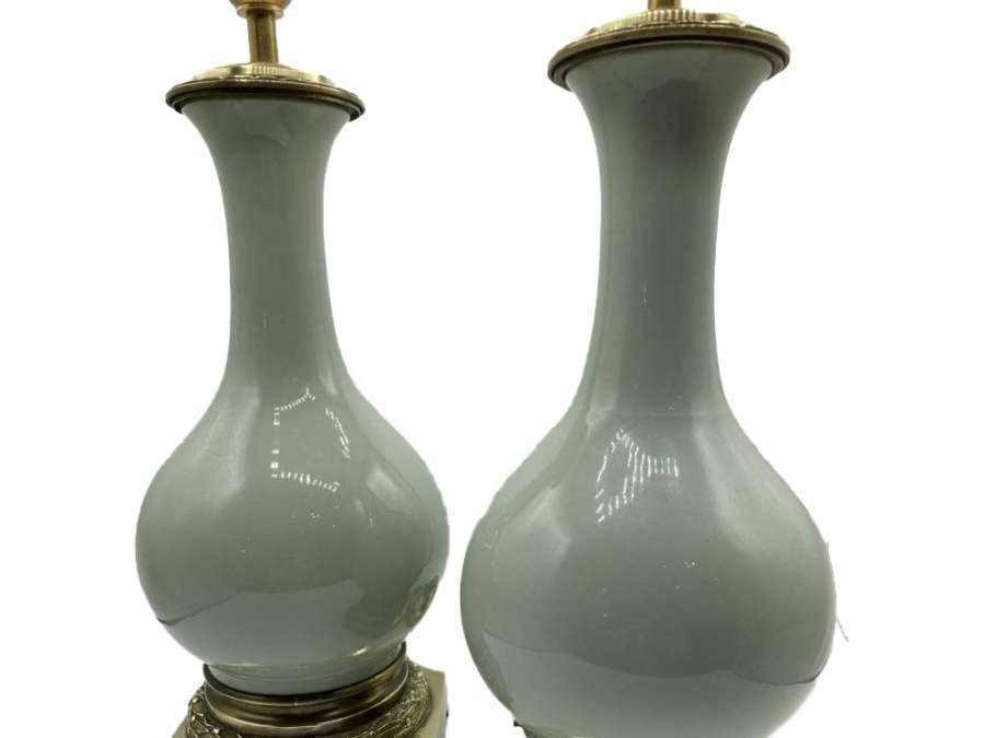 Pair of porcelain lamps + of Louis XVI style