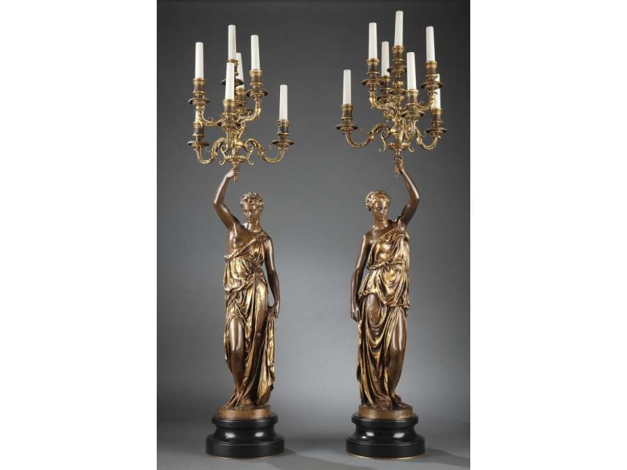 Barbedienne - Pair of Torchères in bronze by DUBOIS & FALGUIERE