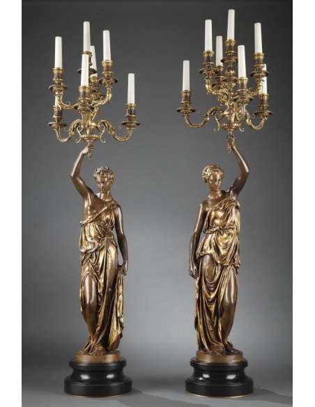 Barbedienne - Pair of Torchères in bronze by DUBOIS & FALGUIERE-Bozaart