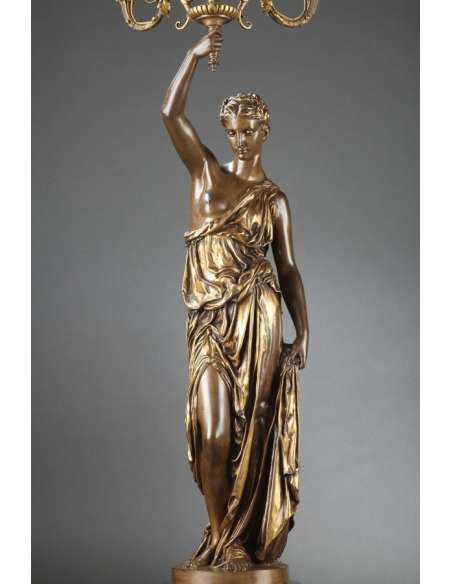 Barbedienne - Pair of Torchères in bronze by DUBOIS & FALGUIERE-Bozaart