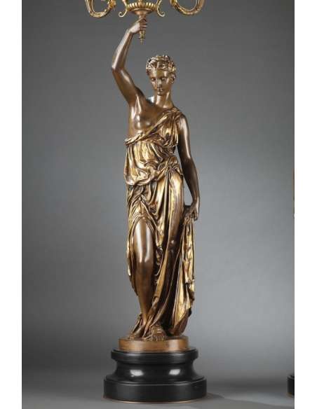 Barbedienne - Pair of Torchères in bronze by DUBOIS & FALGUIERE-Bozaart