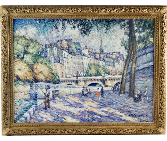 Clarence Montfort GIHON (1871 – 1929) Paris, the Pont Neuf, quai Conti