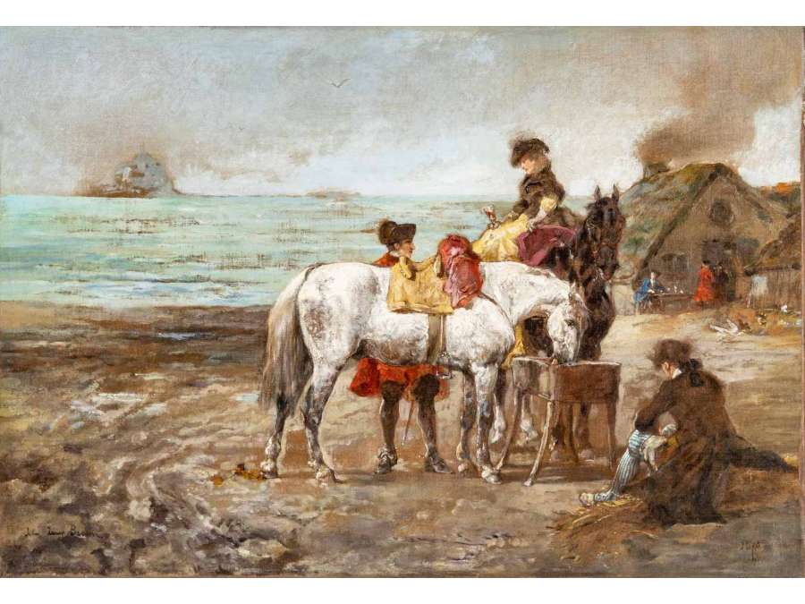 BROWN John , Lewis (1829, 1890) La halte à l’auberge face au Mont-Saint-Michel.