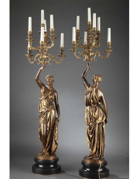 Barbedienne - Pair of Torchères in bronze by DUBOIS & FALGUIERE-Bozaart