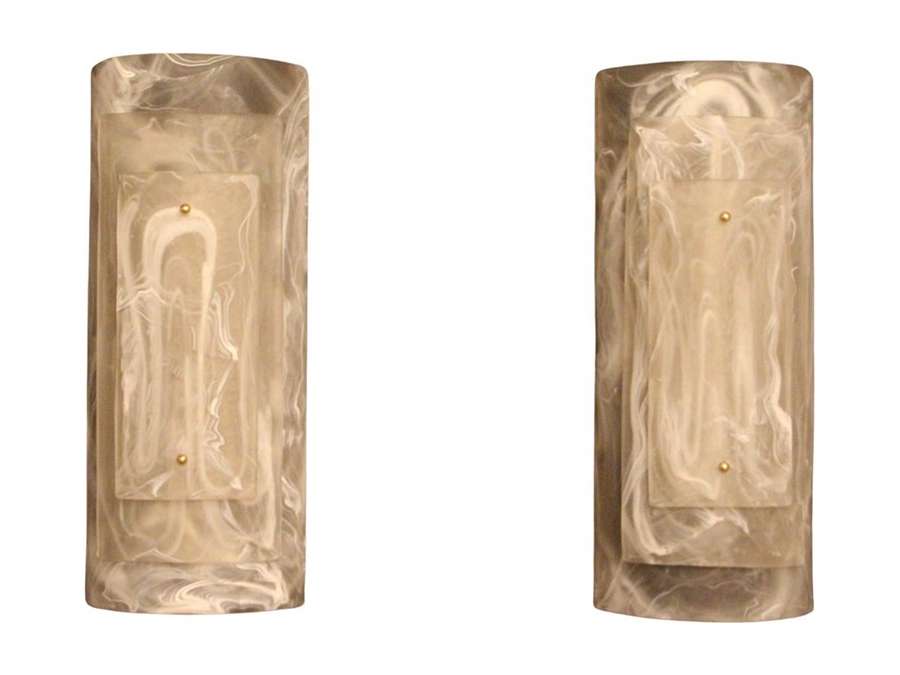 Pair of Large Murano Glass Wall Lights in Alabaster Decor