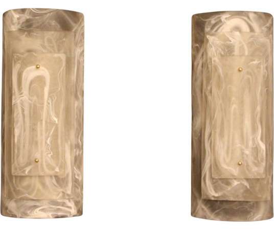 Pair of Large Murano Glass Wall Lights in Alabaster Decor