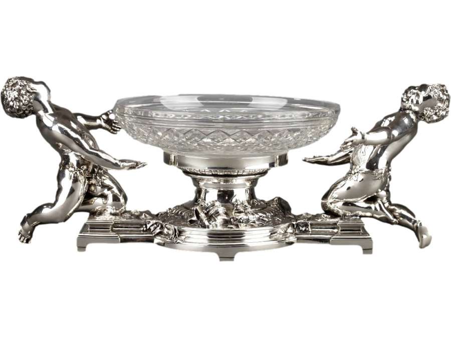 GOLDSMITH CHRISTOFLE - CENTERPIECE IN SILVERED BRONZE AND 19TH CRYSTAL
