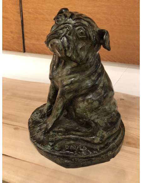 Vintage sculpture chien carlin en bronze du 20ème siècle-Bozaart