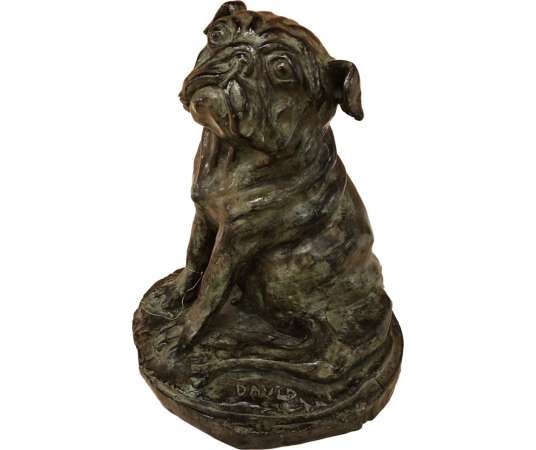 Vintage bronze pug dog sculpture from the 20th century
