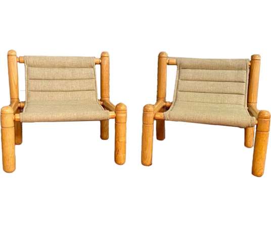 Pair Of 20th Century Natural Wood Fireside Chairs