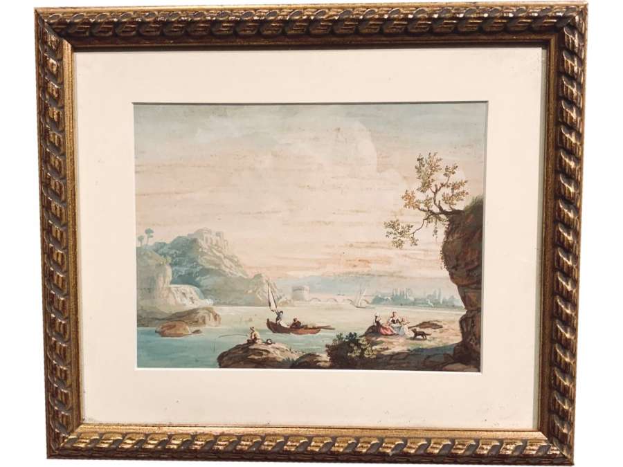 Paysage Marine Italien du style Louis xv du 18éme siècle