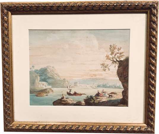 Paysage Marine Italien du style Louis xv du 18éme siècle