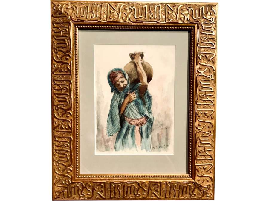 Orientalist Framed Watercolor + Contemporary Work