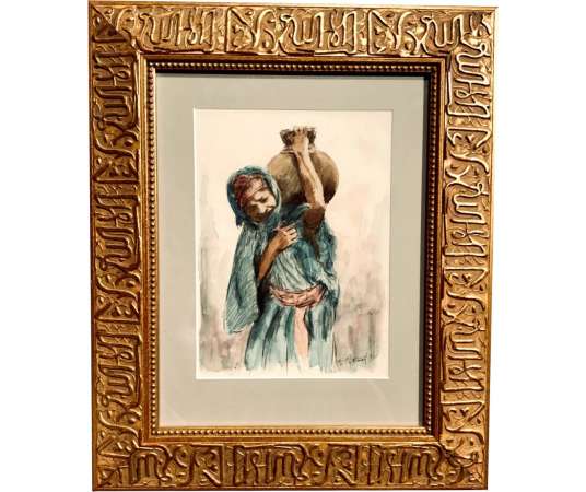 Orientalist Framed Watercolor Contemporary Work