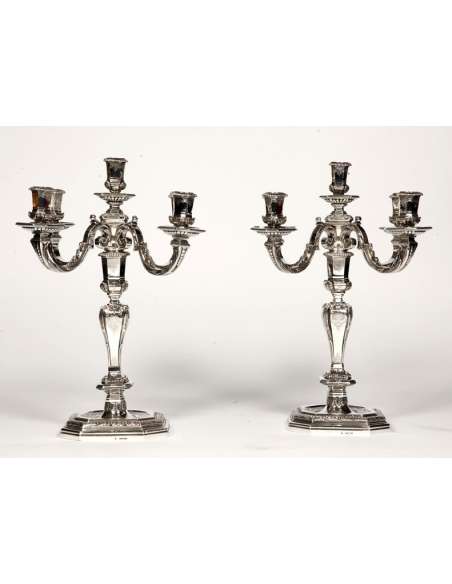 Pair of candelabras in solid silver Regency 19th century - Lapar Bouquet-Bozaart