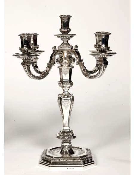 Pair of candelabras in solid silver Regency 19th century - Lapar Bouquet-Bozaart