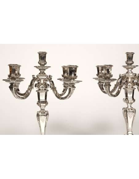 Pair of candelabras in solid silver Regency 19th century - Lapar Bouquet-Bozaart