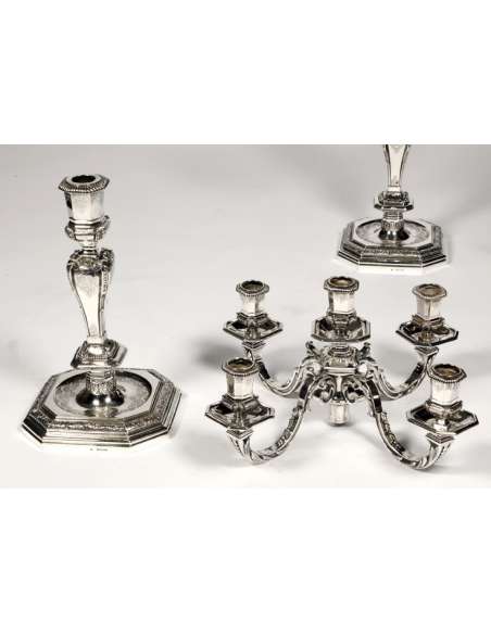 Pair of candelabras in solid silver Regency 19th century - Lapar Bouquet-Bozaart