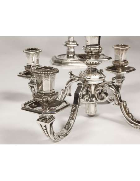 Pair of candelabras in solid silver Regency 19th century - Lapar Bouquet-Bozaart