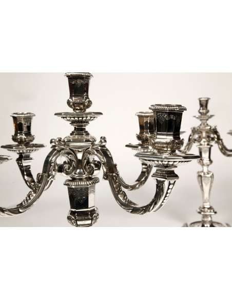 Pair of candelabras in solid silver Regency 19th century - Lapar Bouquet-Bozaart